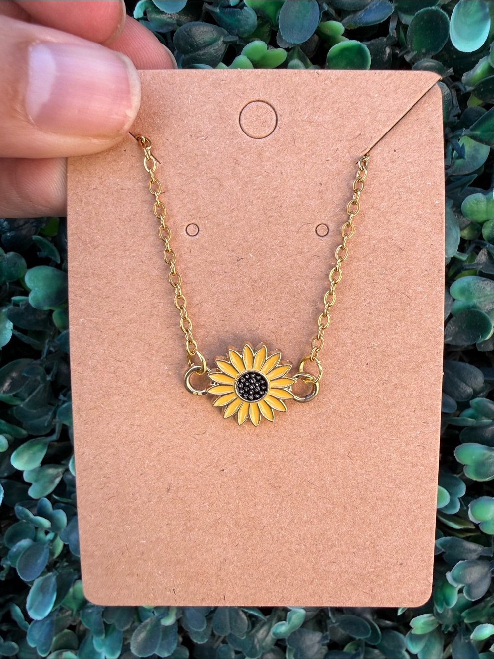 Hand Crafted Gold Sunflower Necklace with Yellow Petals